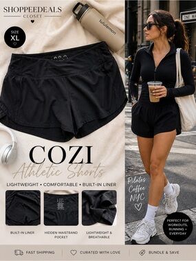 COZI Black Athletic Running Shorts Built-In Liner Activewear XL